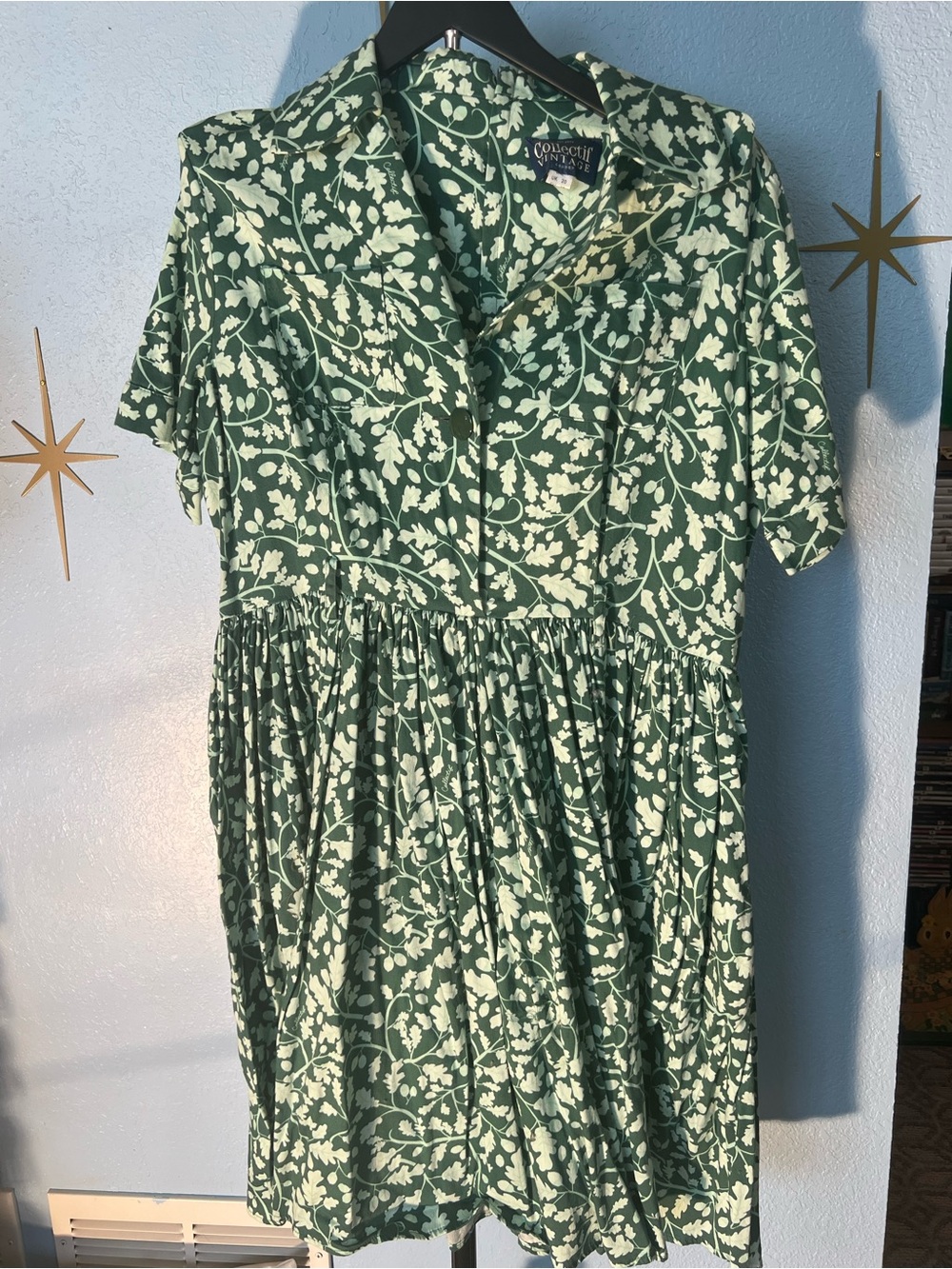 Collectif Green and Cream Floral Shirtwaist Dress
